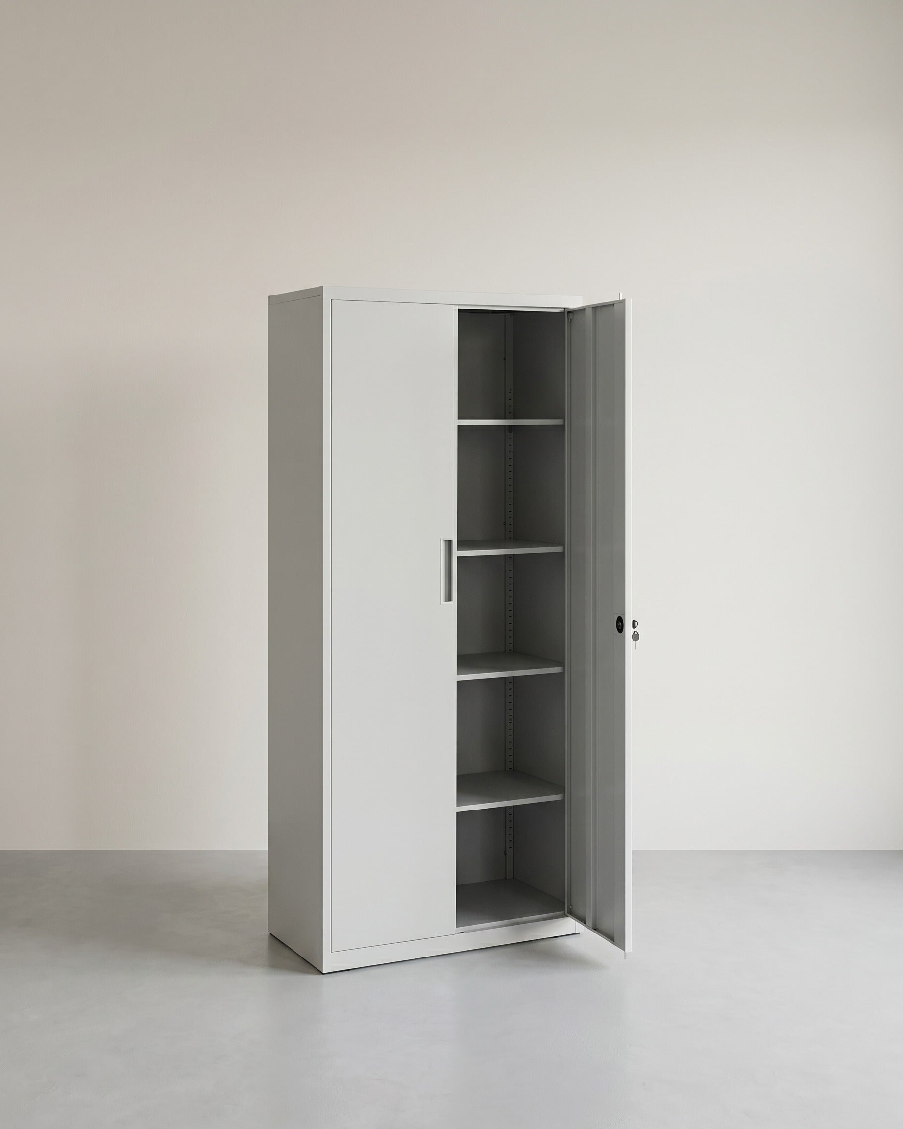 Aktenschrank aus Metall – 180 cm hoch – Schloss und Schlüssel – verstellbare Regalböden – Grau