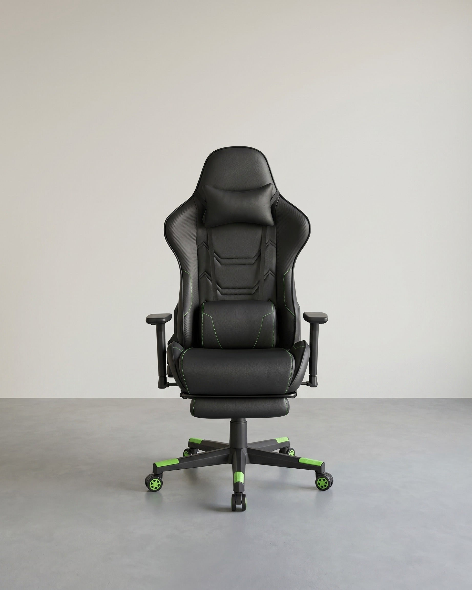 Gaming Bürostuhl – Ergonomisch verstellbar – Mit Fußstütze & Wippfunktion – Belastbar bis 150 kg – Schwarz / Grün