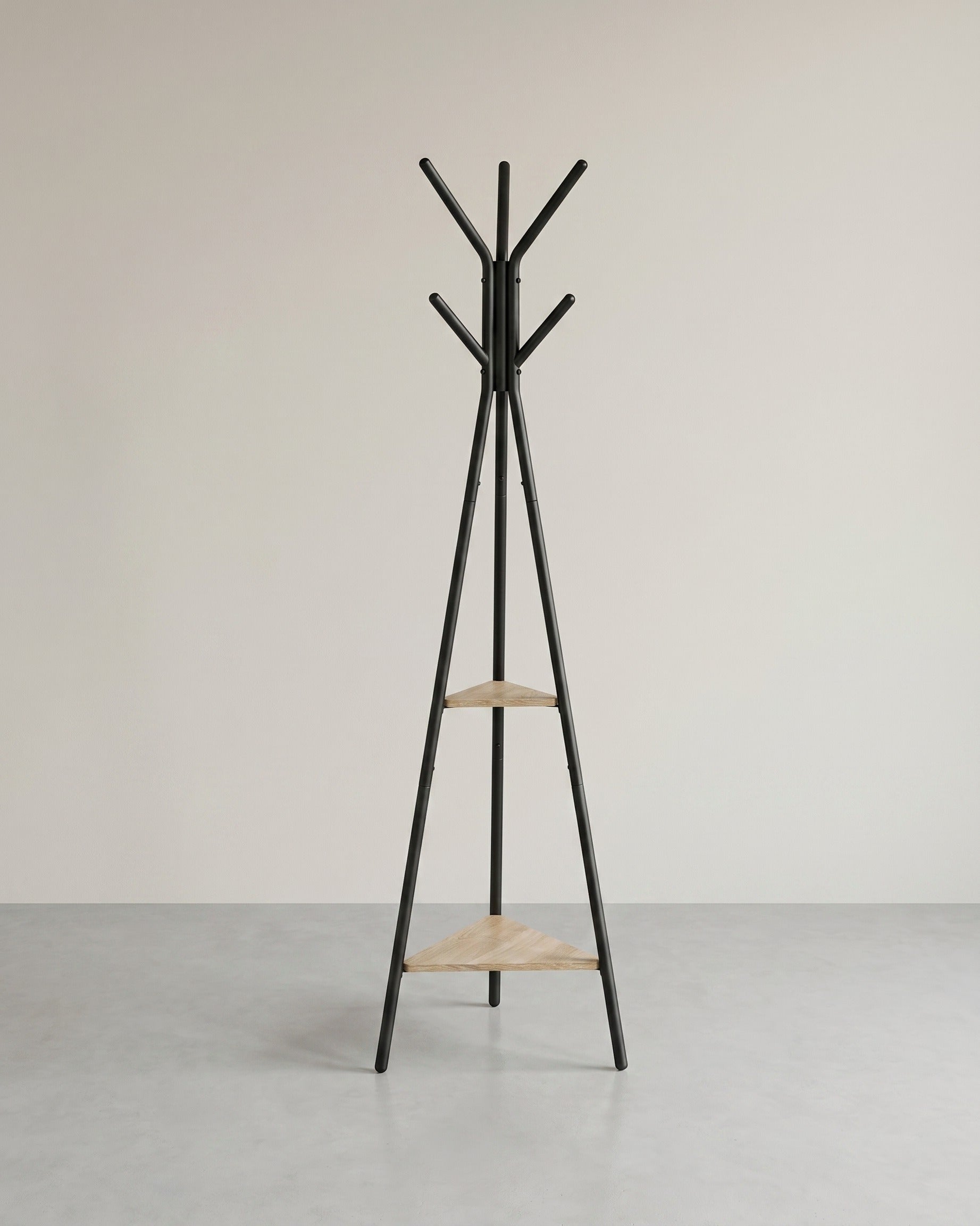 Kleiderständer mit Holzregalen – Minimalistisches Design – Stabil & Platzsparend – Grau / Schwarz