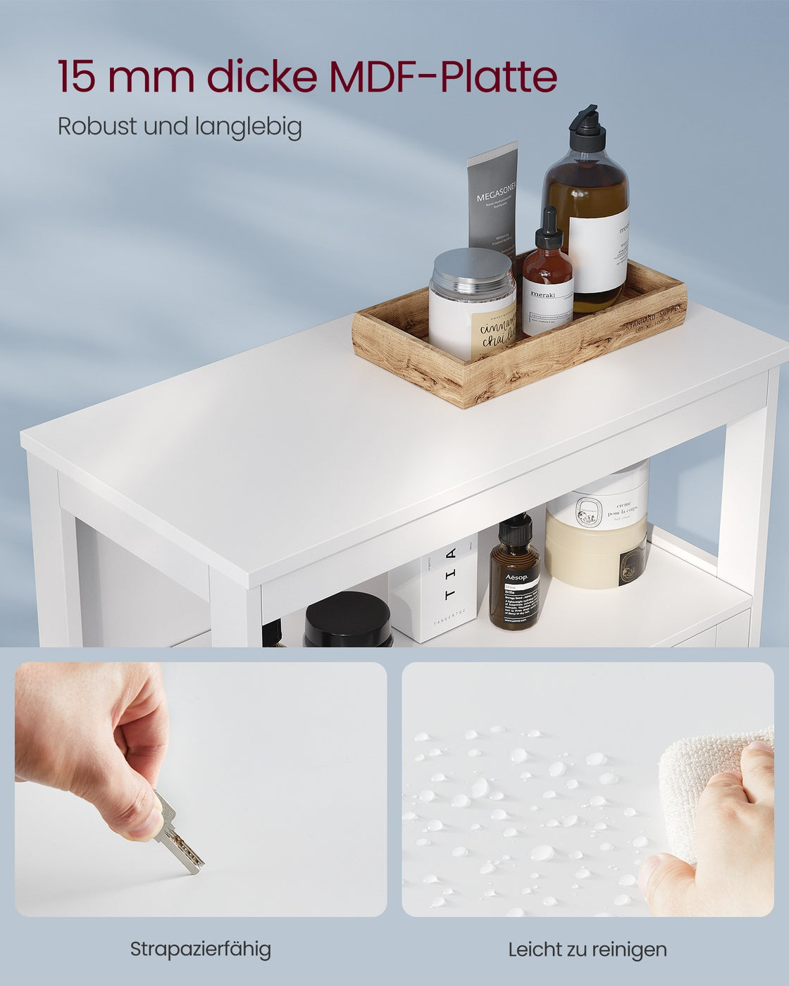 Badezimmerschrank mit Lamellentüren – feuchtigkeitsbeständig und praktisch