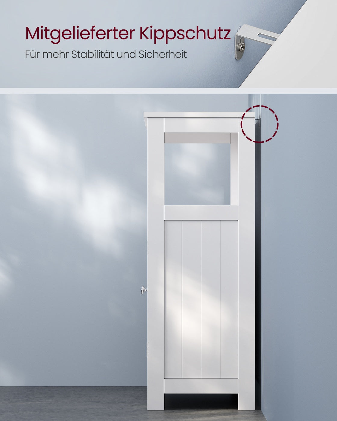 Badezimmerschrank mit Lamellentüren – feuchtigkeitsbeständig und praktisch