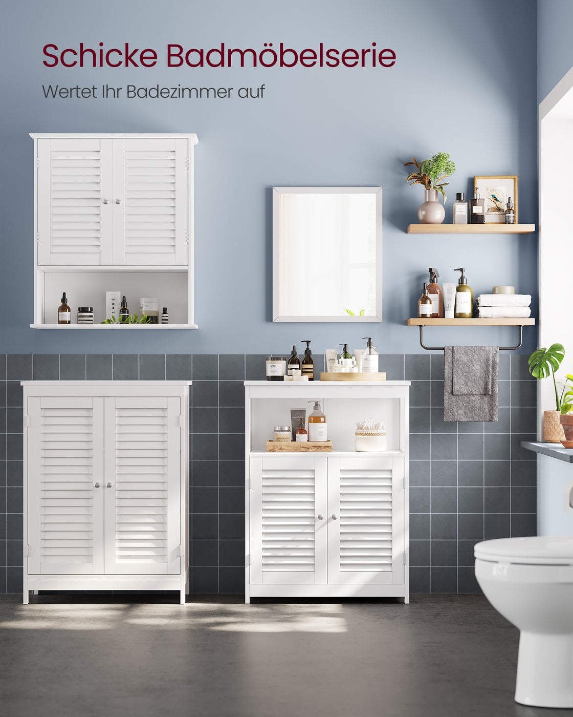 Badezimmerschrank mit Lamellentüren – feuchtigkeitsbeständig und praktisch