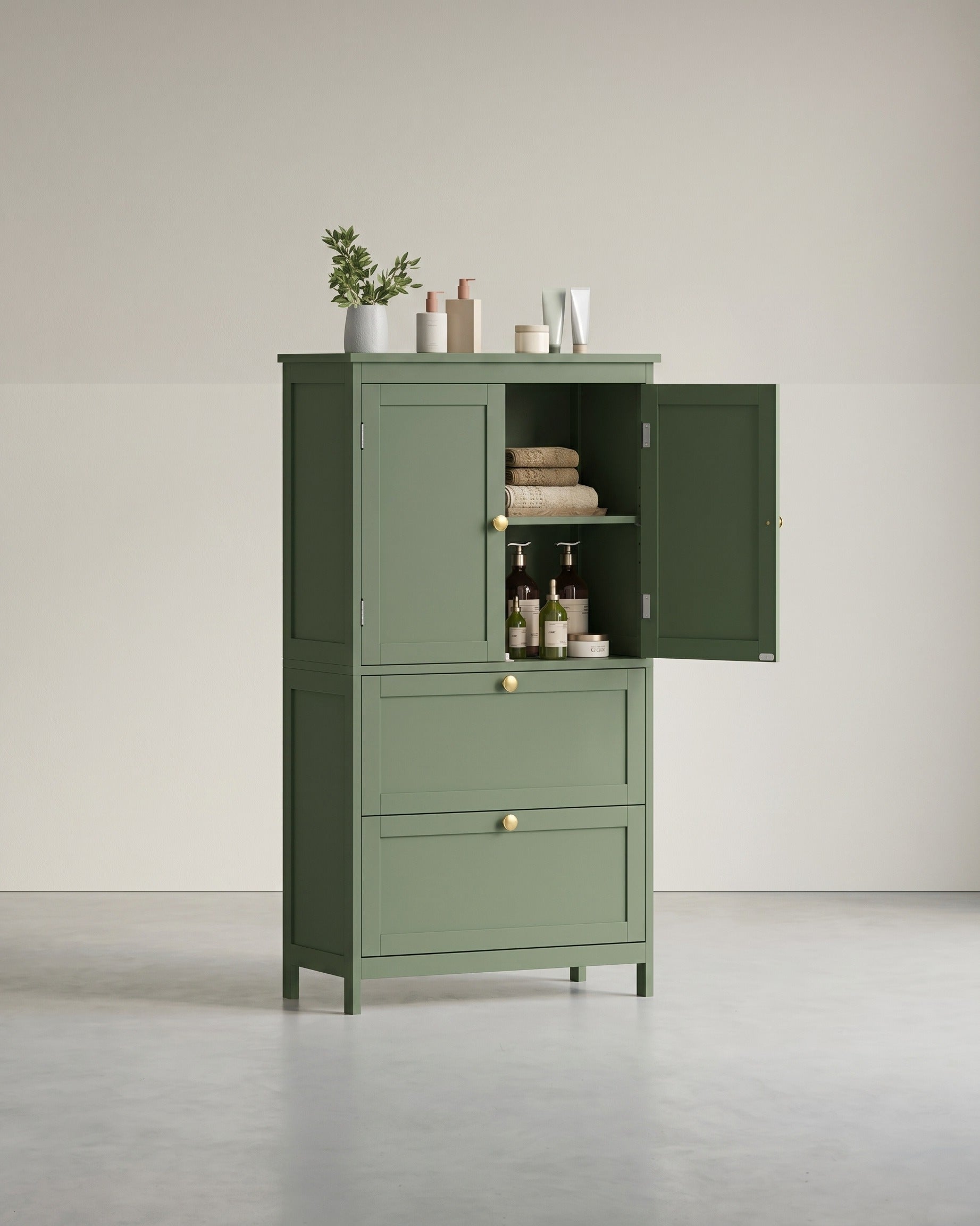 Badezimmerschränke – 30 x 60 x 110 cm – 2 Türen – 2 Schubladen – MDF – Verstellbarer Boden – 18,5 kg – Maximale Belastung 136 kg