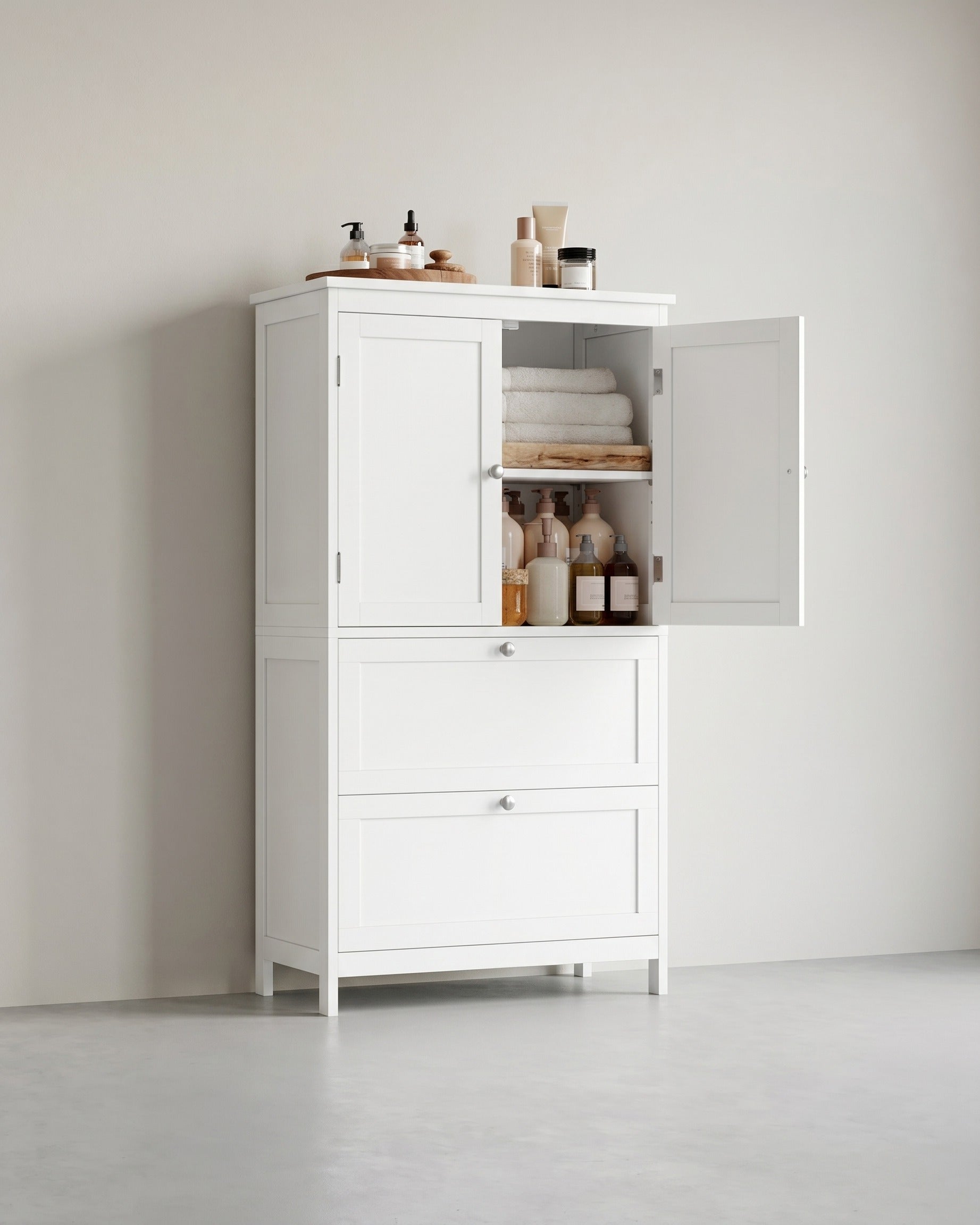 Stilvoller Badezimmerschrank mit verstellbarem Stauraum – Weiß