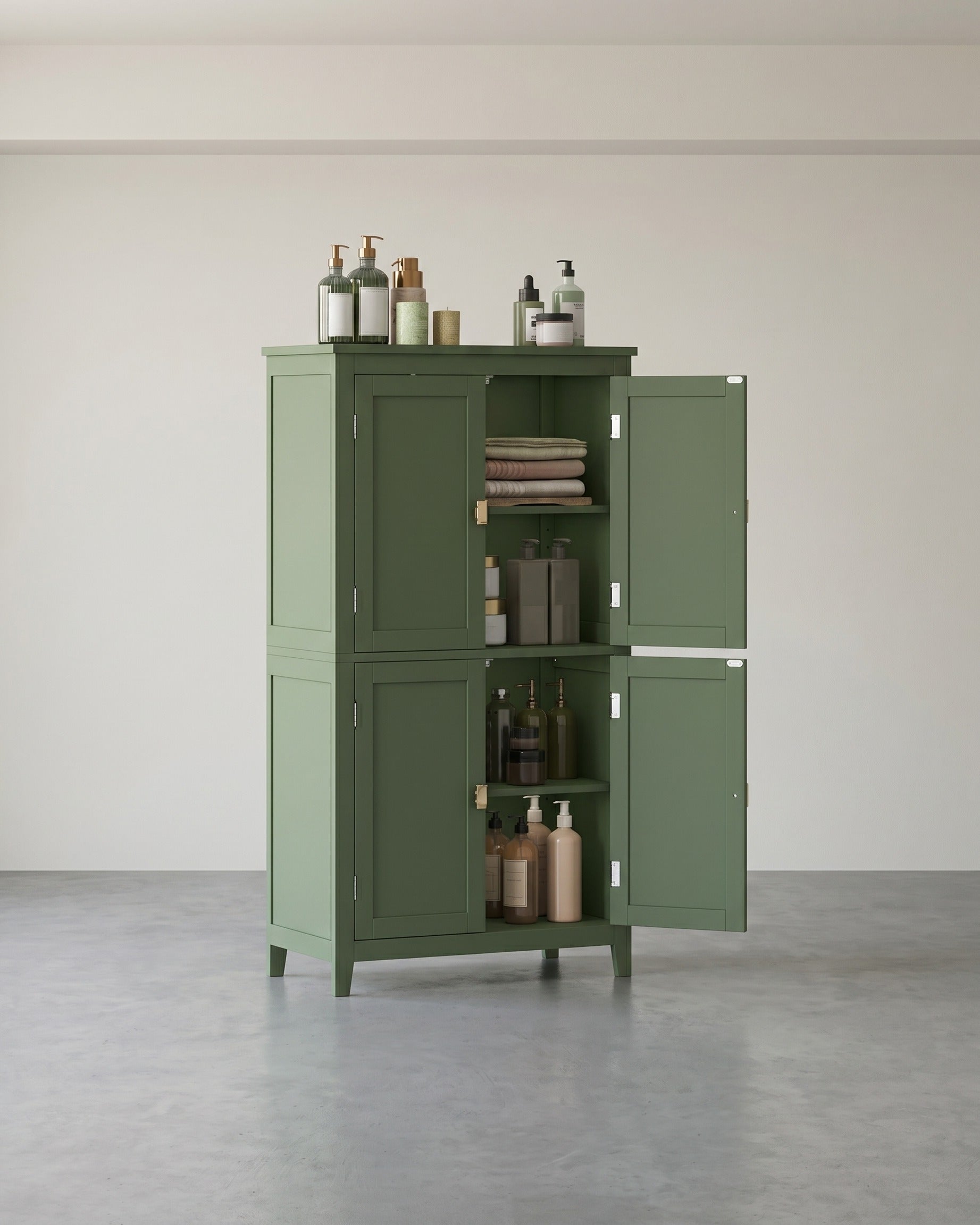 Badezimmerschrank - 4 Türen - Verstellbare Böden - Waldgrün