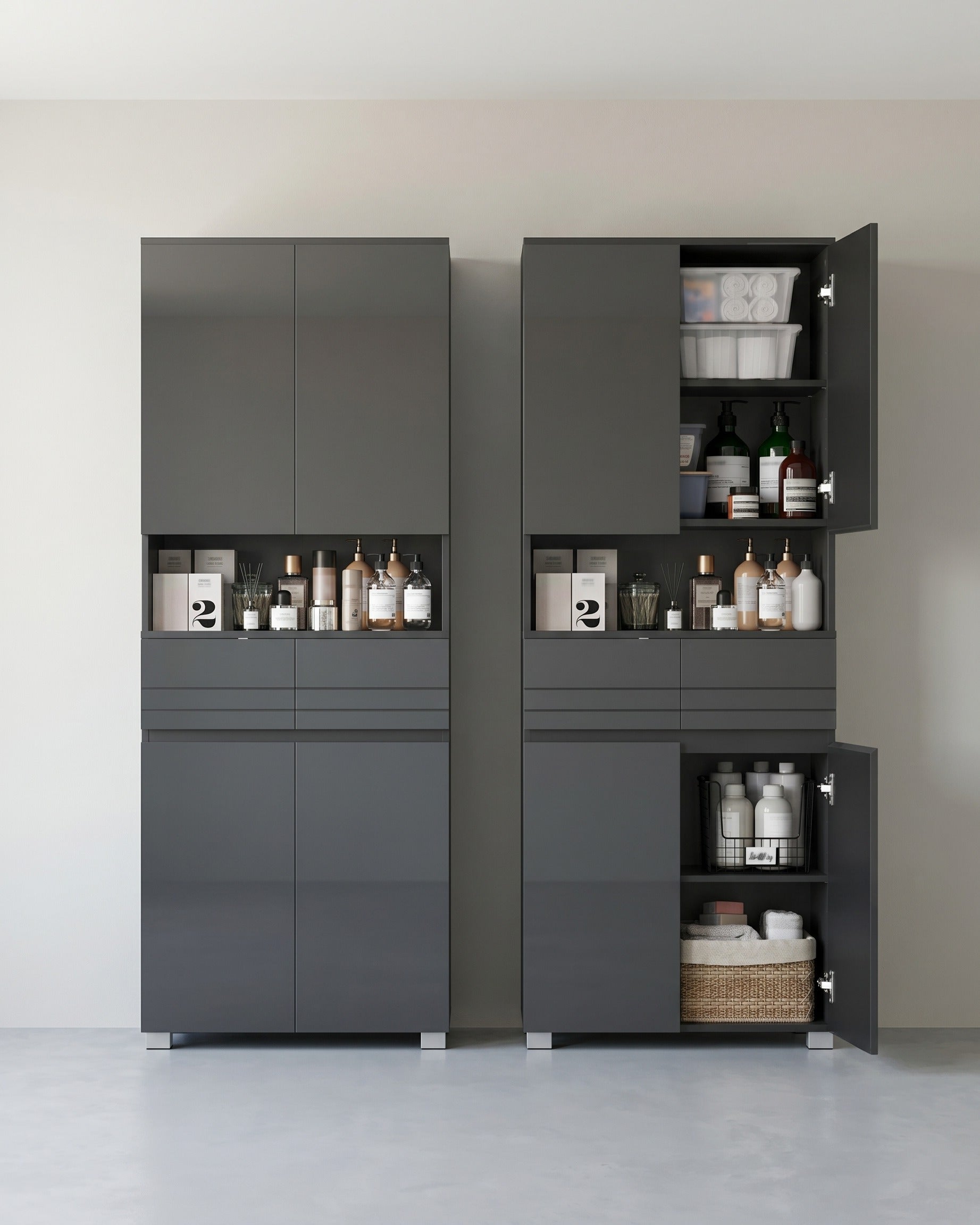 Schmaler Hoher Badezimmerschrank - Mit Glastür Und Füßen - Für Badezimmer