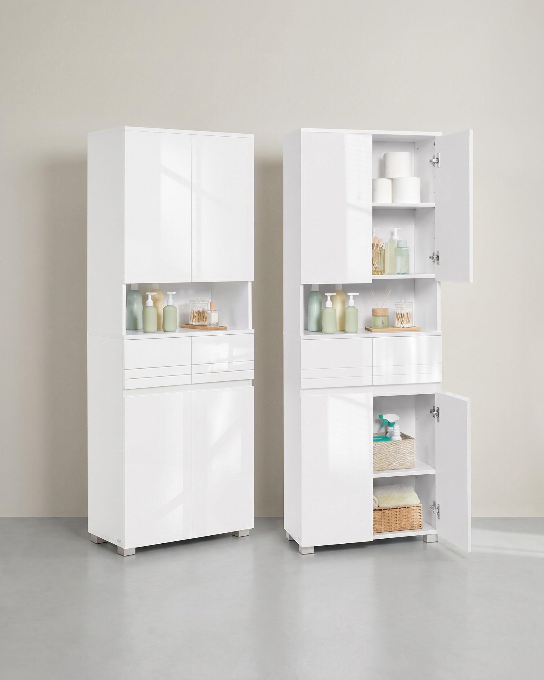 Schmaler Hoher Badezimmerschrank - Mit Glastür Und Füßen - Für Badezimmer