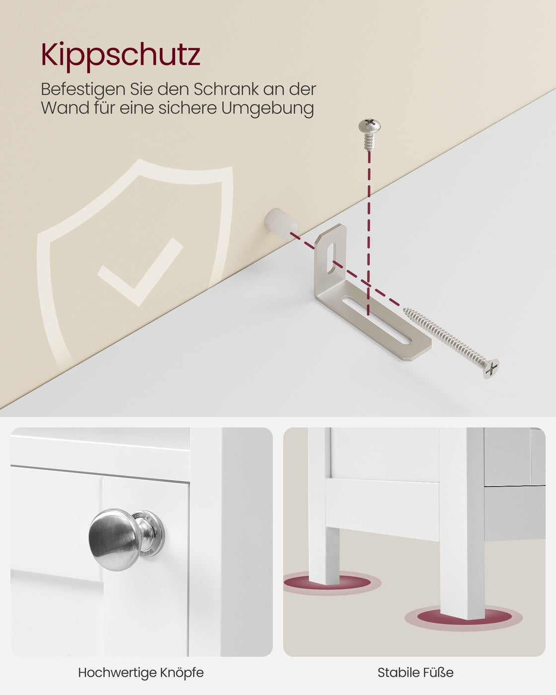 Hoher und schmaler Badezimmerschrank mit Beleuchtung – Moderner Aufbewahrungsschrank – Mit verstellbaren Regalen – 170 cm hoch – Weiß