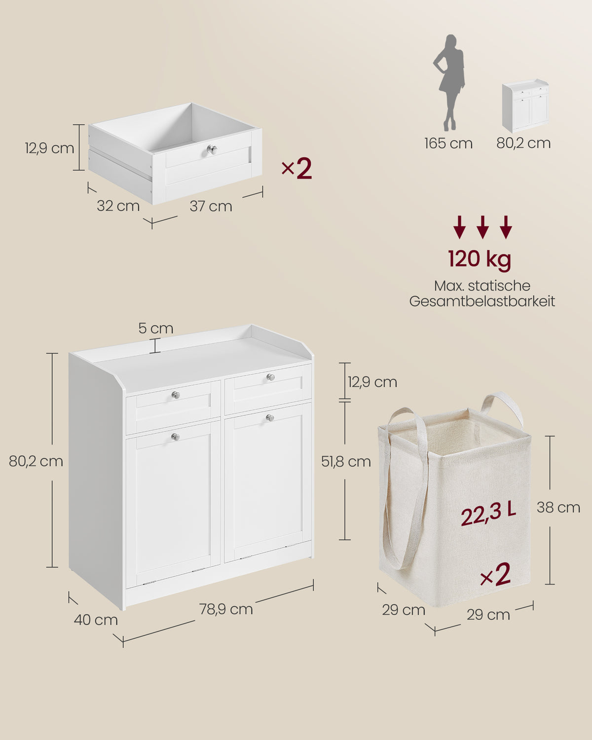 Badezimmerschrank mit Wäschekörben – 2-in-1-Aufbewahrungssystem – kippbar – 80 cm breit