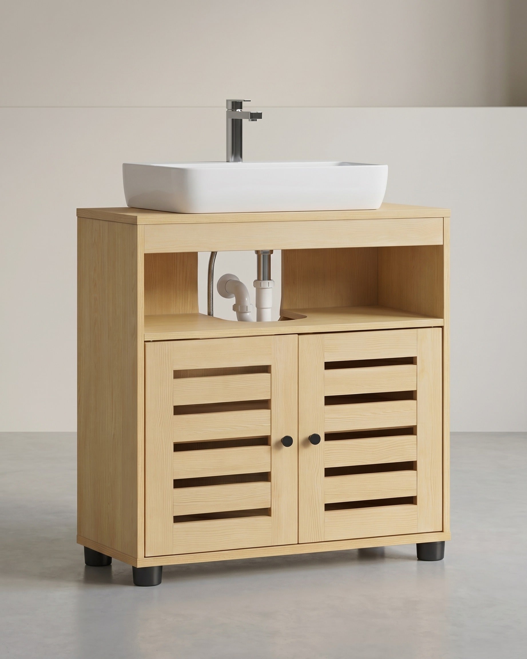 Waschtischunterschrank Mit 2 Türen - Badezimmerschrank Mit Siphonöffnung - Schmales Design