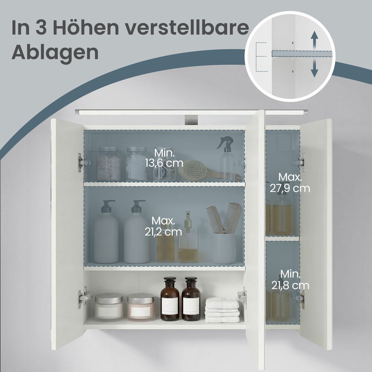 Spiegelschrank - Hängeschrank Mit Verstellbaren Böden Und Beleuchtung - Für Badezimmer