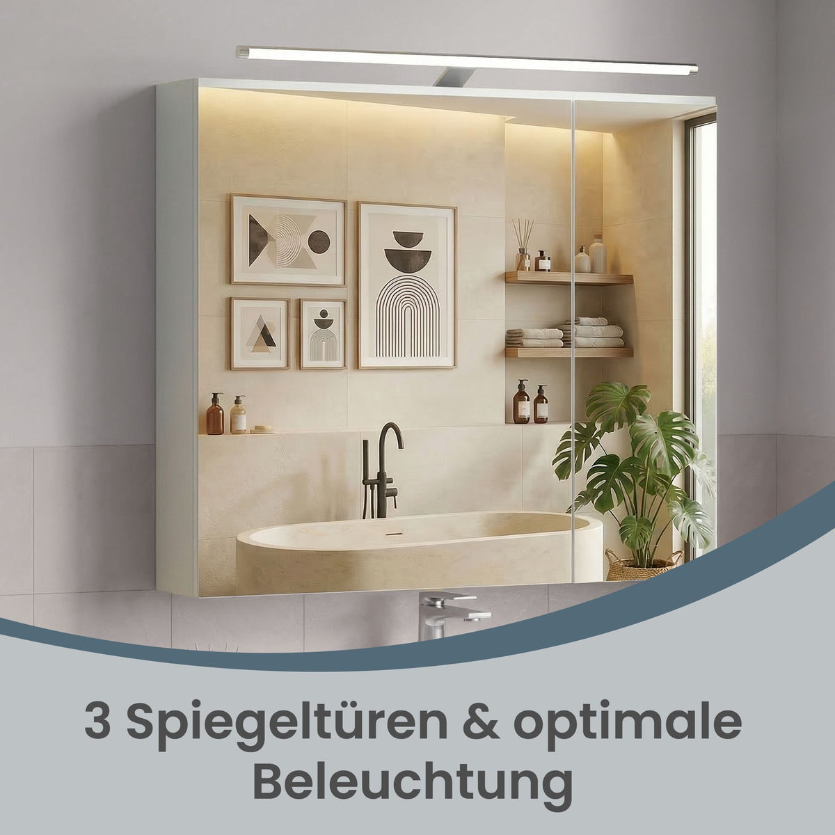 Spiegelschrank - Hängeschrank Mit Verstellbaren Böden Und Beleuchtung - Für Badezimmer