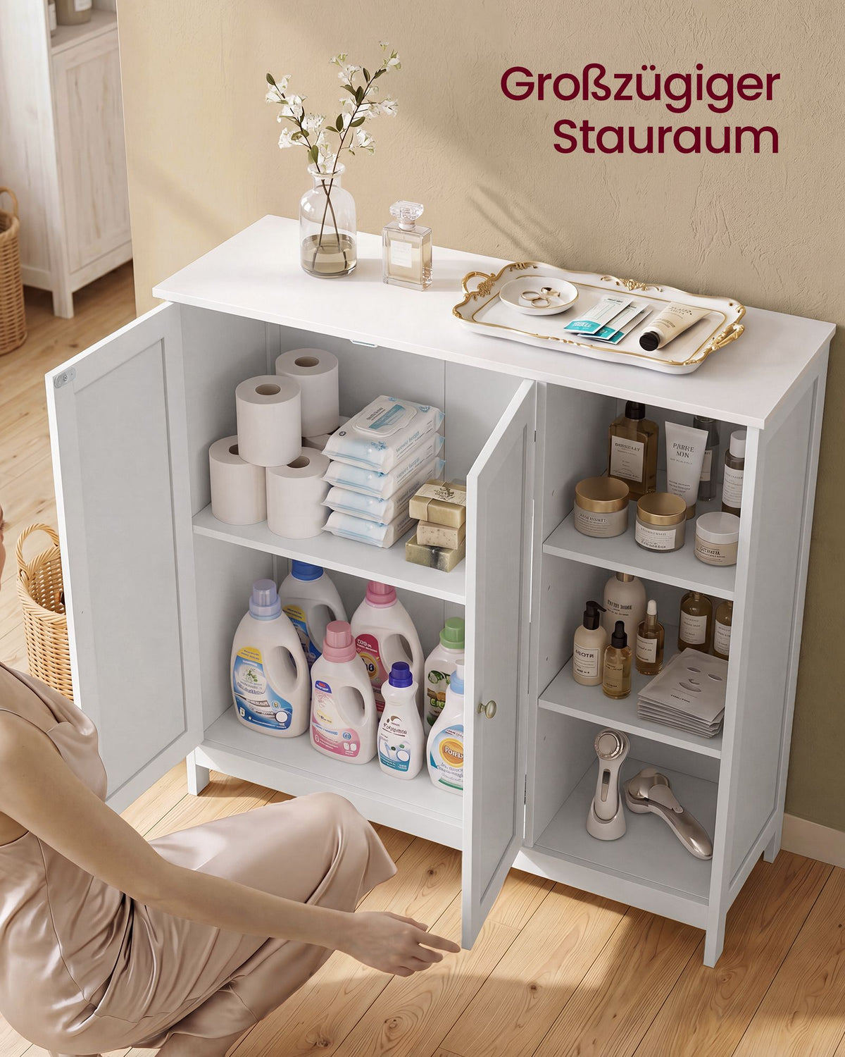 Badezimmerschrank mit 2 Türen und offenen Fächern – SIREN-Kollektion – Landhausstil