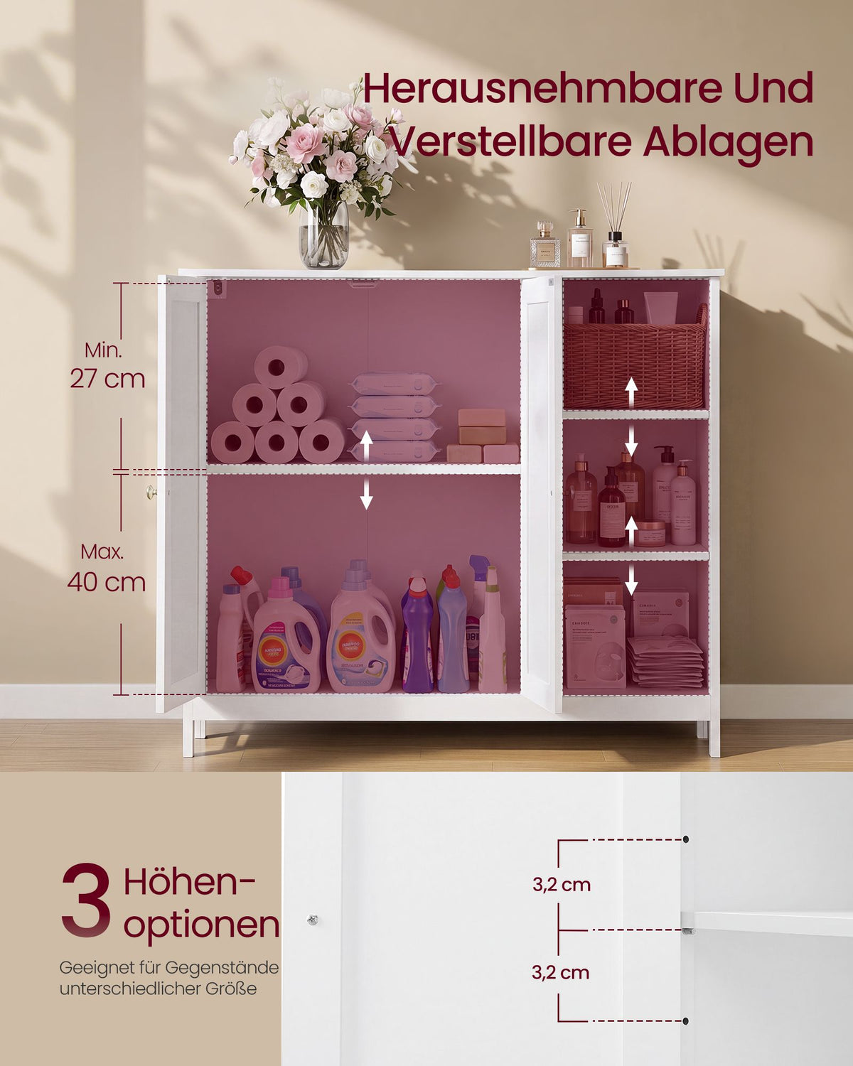 Badezimmerschrank mit 2 Türen und offenen Fächern – SIREN-Kollektion – Landhausstil