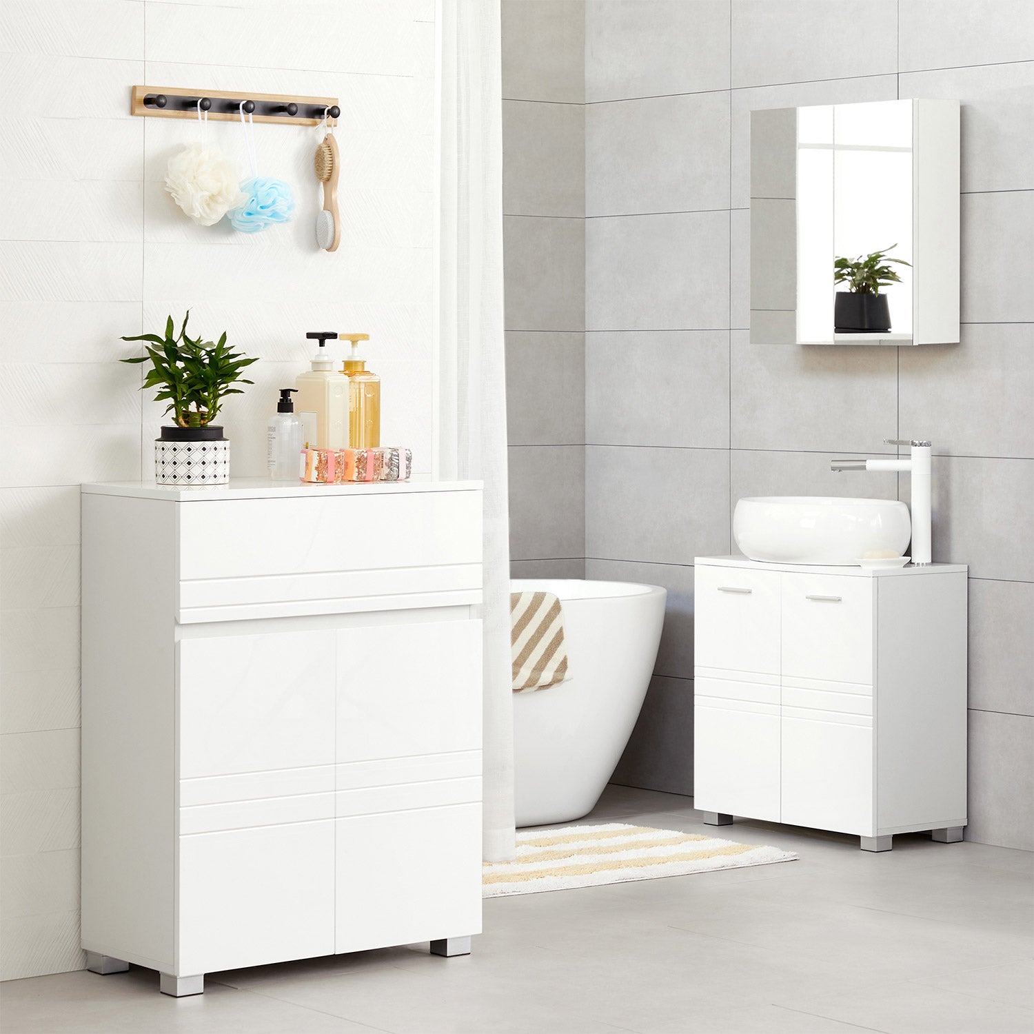 Badezimmerschrank mit Stauraum - Moderner Seitenschrank - 60x80x30 cm - Weiß