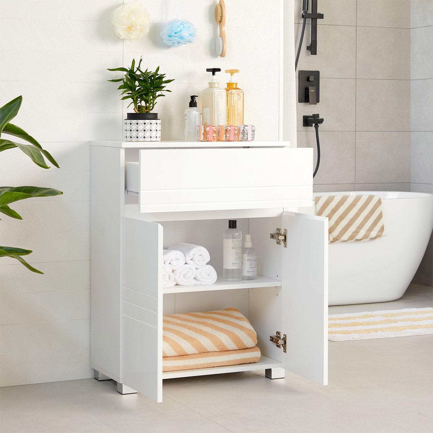 Badezimmerschrank mit Stauraum - Moderner Seitenschrank - 60x80x30 cm - Weiß