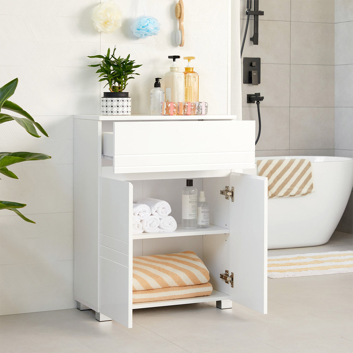 Badezimmerschrank mit Stauraum - Moderner Seitenschrank - 60x80x30 cm - Weiß