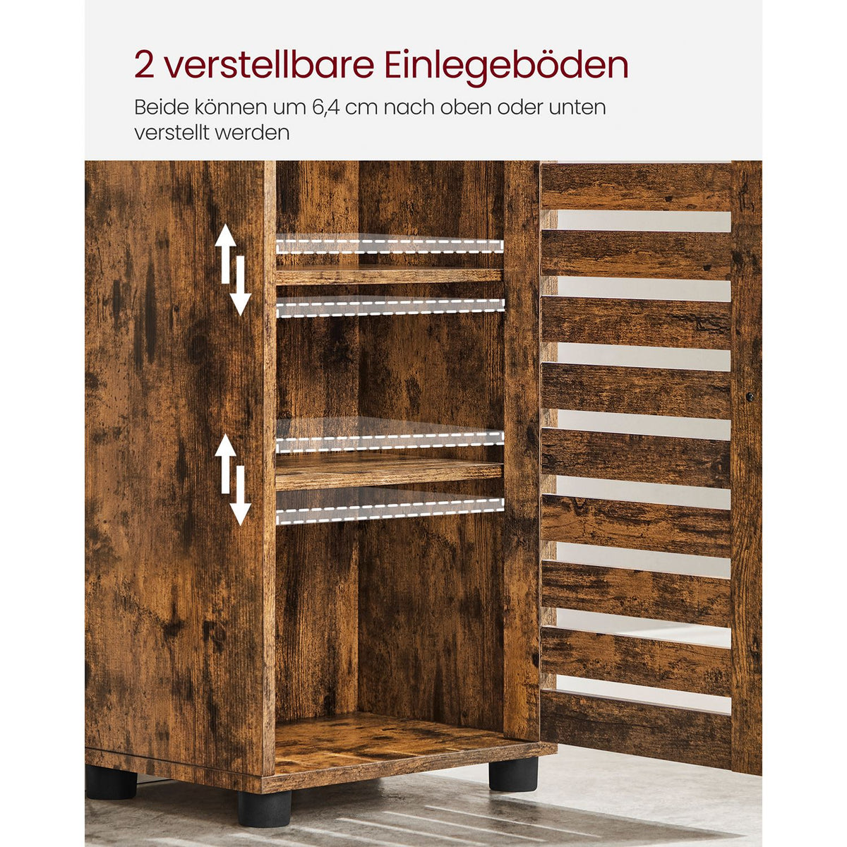 Hoher Lagerschrank mit Tür und offenen Fächern – Industriedesign – 167 cm hoch – Rustikales Braun