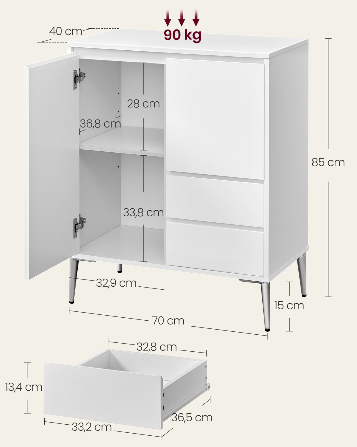 Aufbewahrungsschrank – KAILYN Kollektion – Wolkenweiß – Modern & minimalistisch