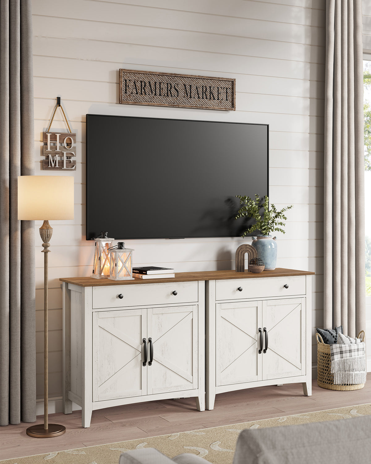 Sideboard mit Türen und Schublade - Landhausstil - Küchenschrank mit verstellbaren Regalen