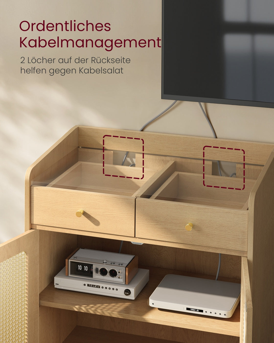 Sideboard – Stilvoller Aufbewahrungsschrank mit Rattan- und Massivholzbeinen