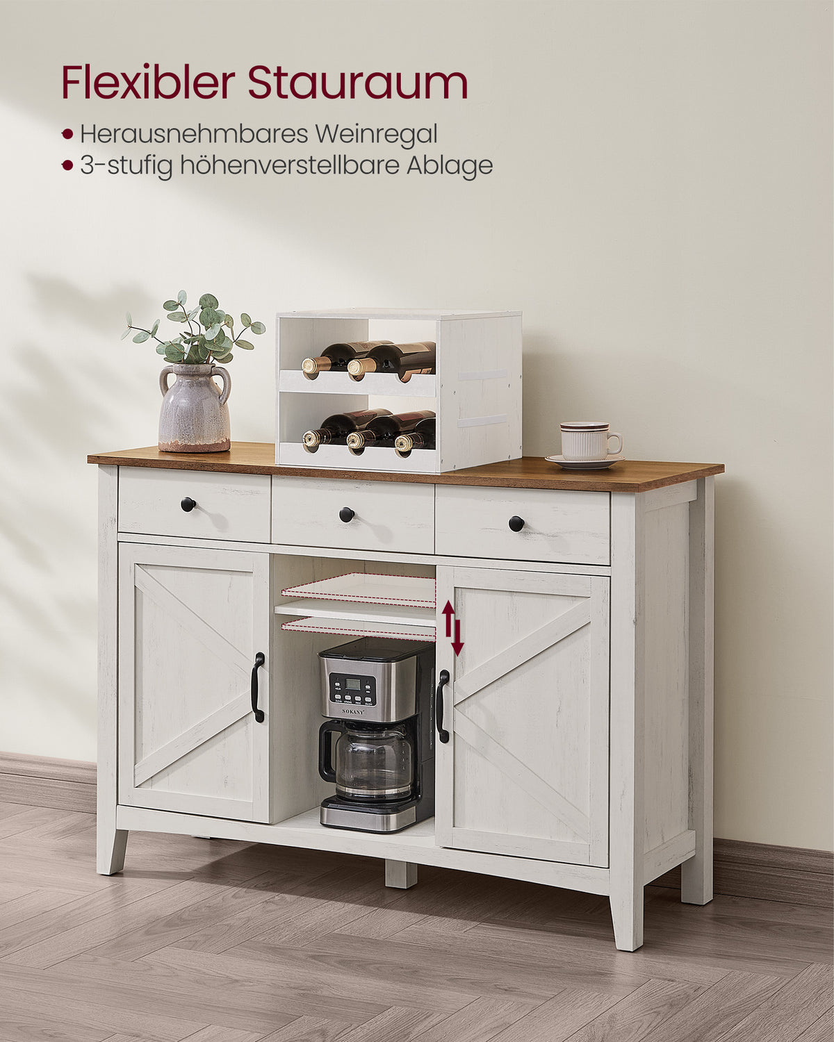 Sideboard mit viel Stauraum – Sideboard im Landhausstil – Kabelmanagement & verstellbare Einlegeböden