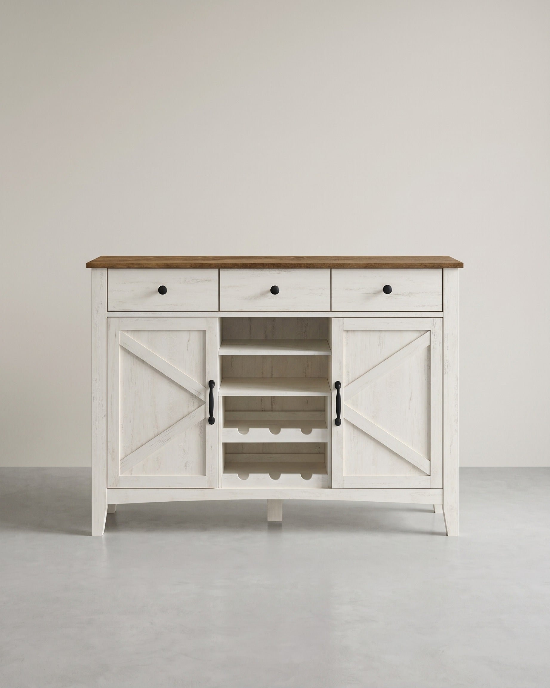 Sideboard mit Schiebetüren – Küchenschrank mit Weinregal – Landhausstil – 114,5 cm breit