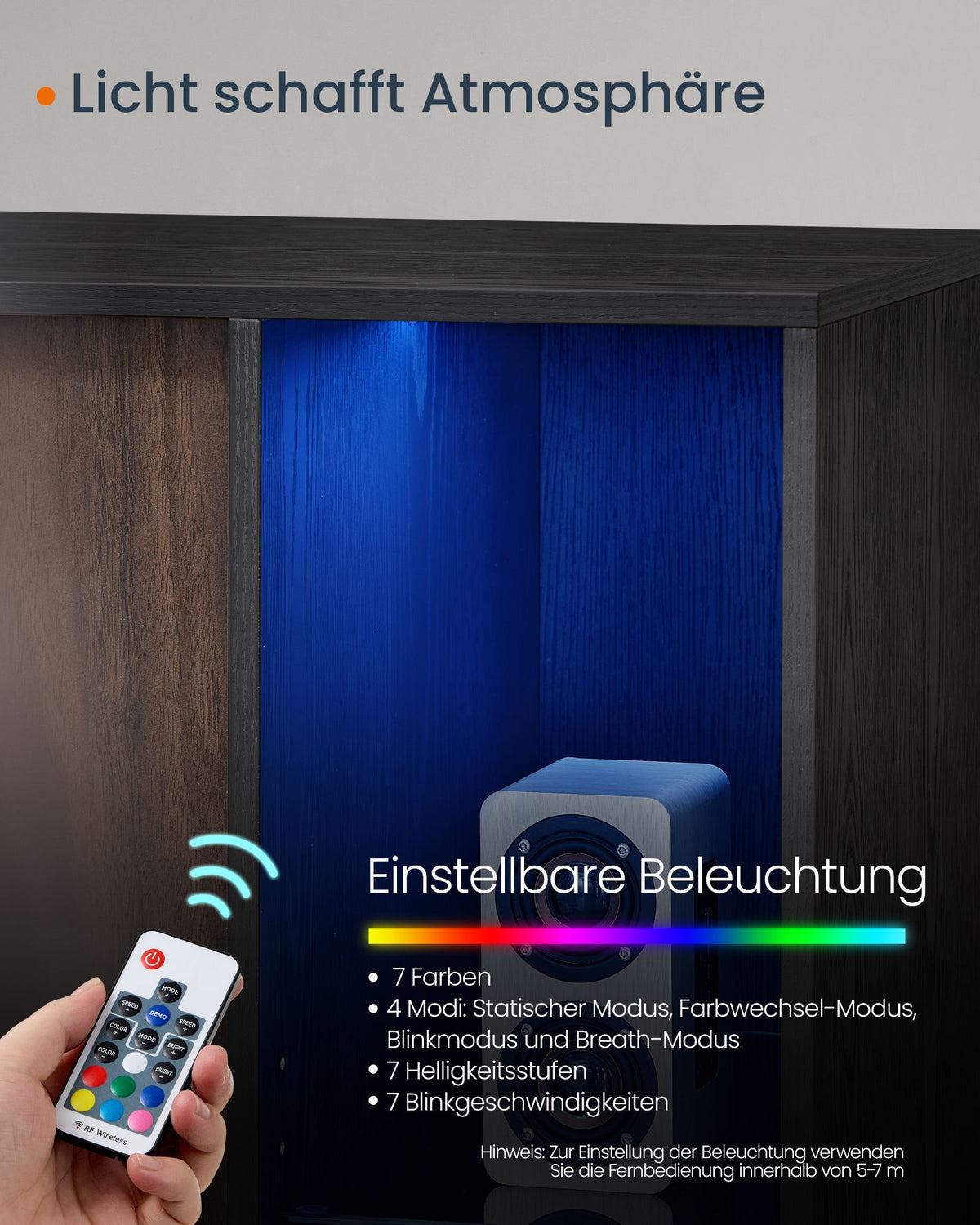 Lagerschrank mit LED-Beleuchtung - Sideboard mit offenen und geschlossenen Fächern