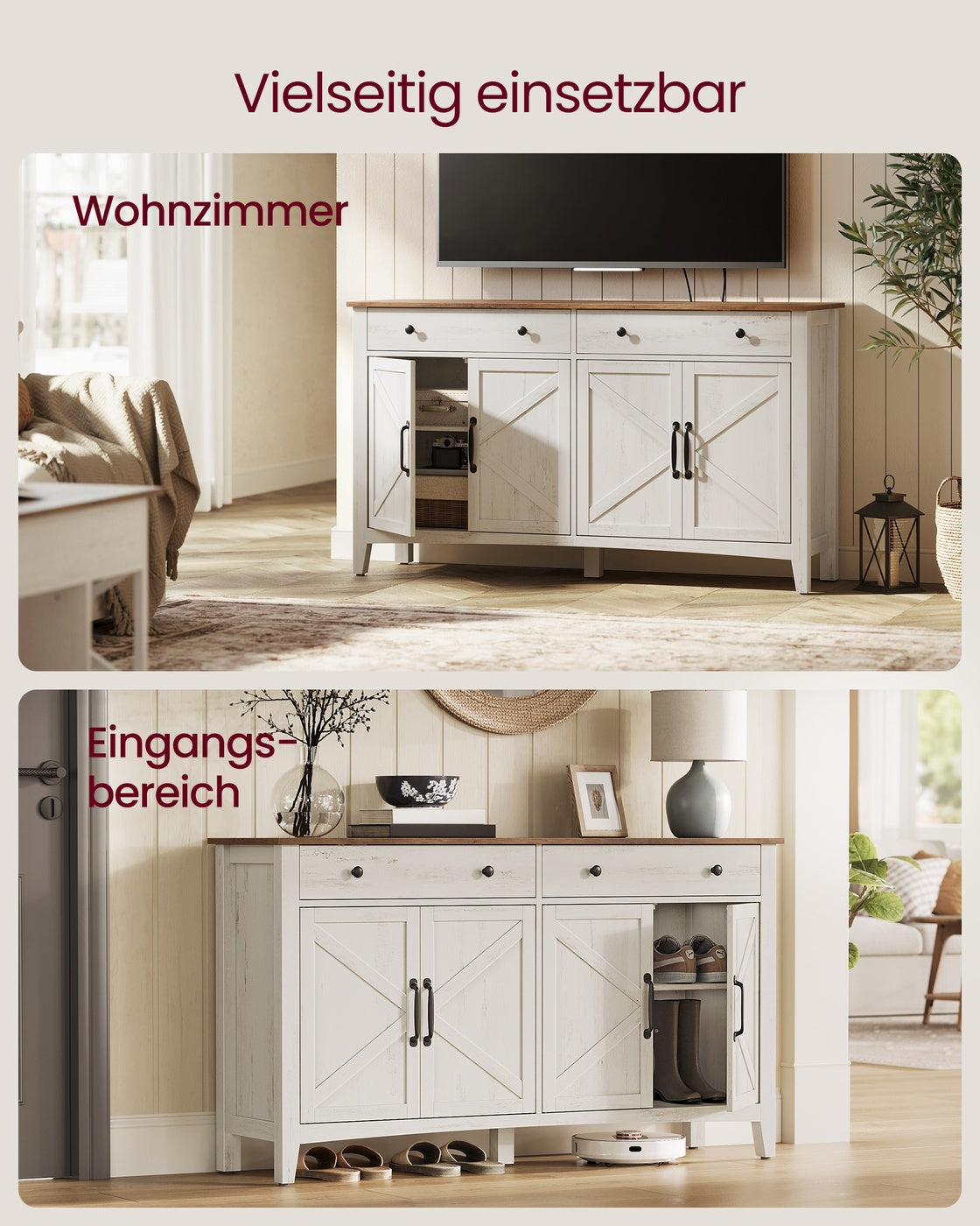 Sideboard mit Türen und Schublade - Landhausstil - Küchenschrank mit verstellbaren Regalen