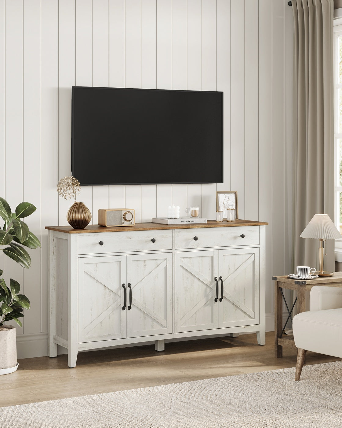 Sideboard mit Türen und Schublade - Landhausstil - Küchenschrank mit verstellbaren Regalen