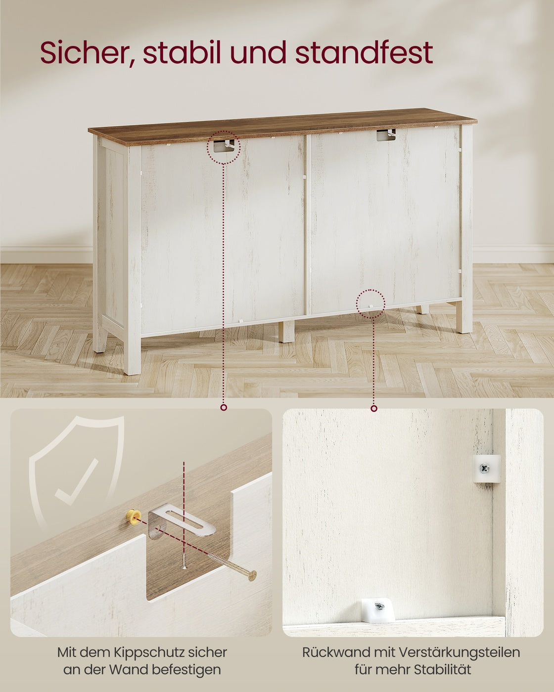 Sideboard mit Türen und Schublade - Landhausstil - Küchenschrank mit verstellbaren Regalen