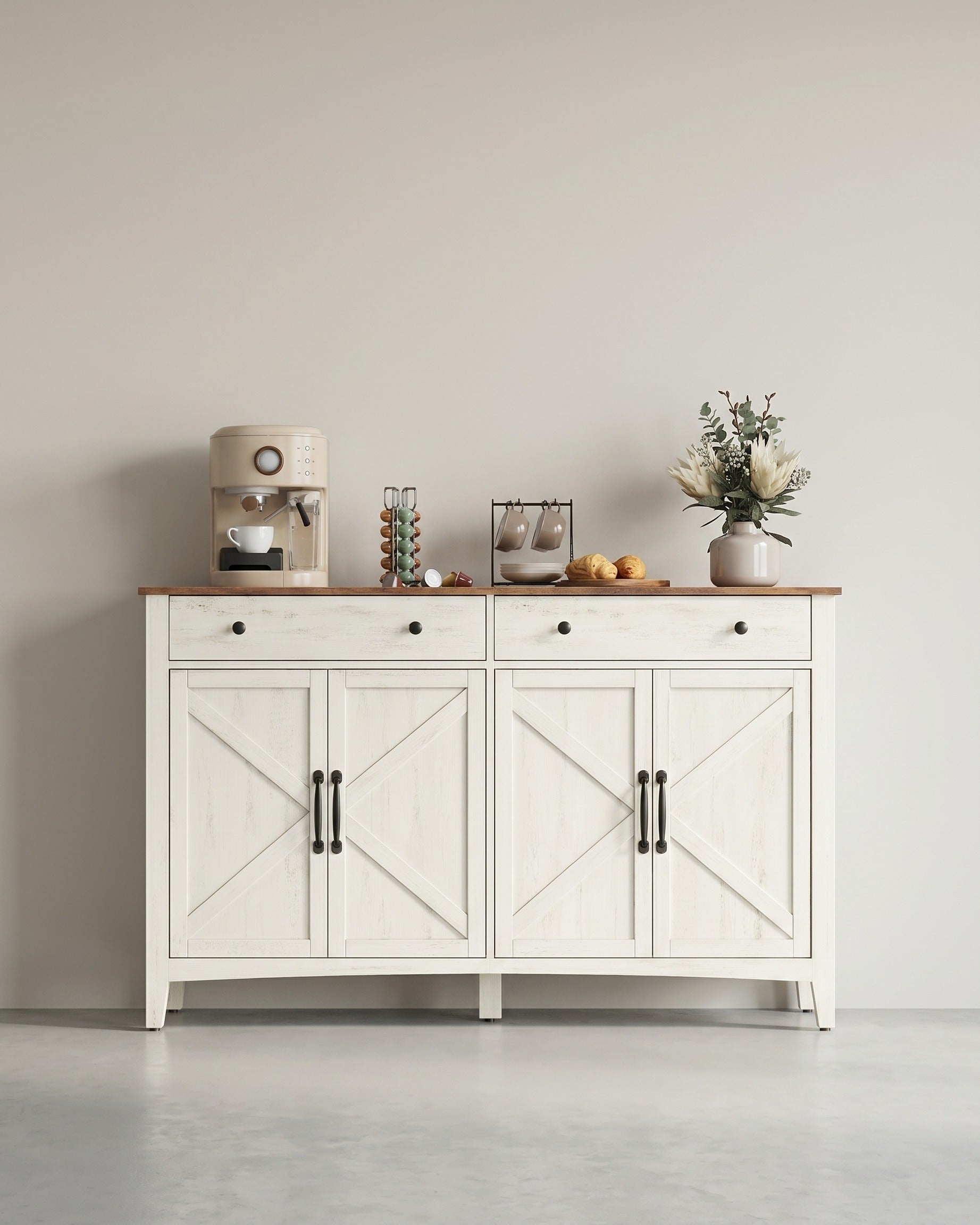 Sideboard mit Türen und Schublade - Landhausstil - Küchenschrank mit verstellbaren Regalen – Natürlich