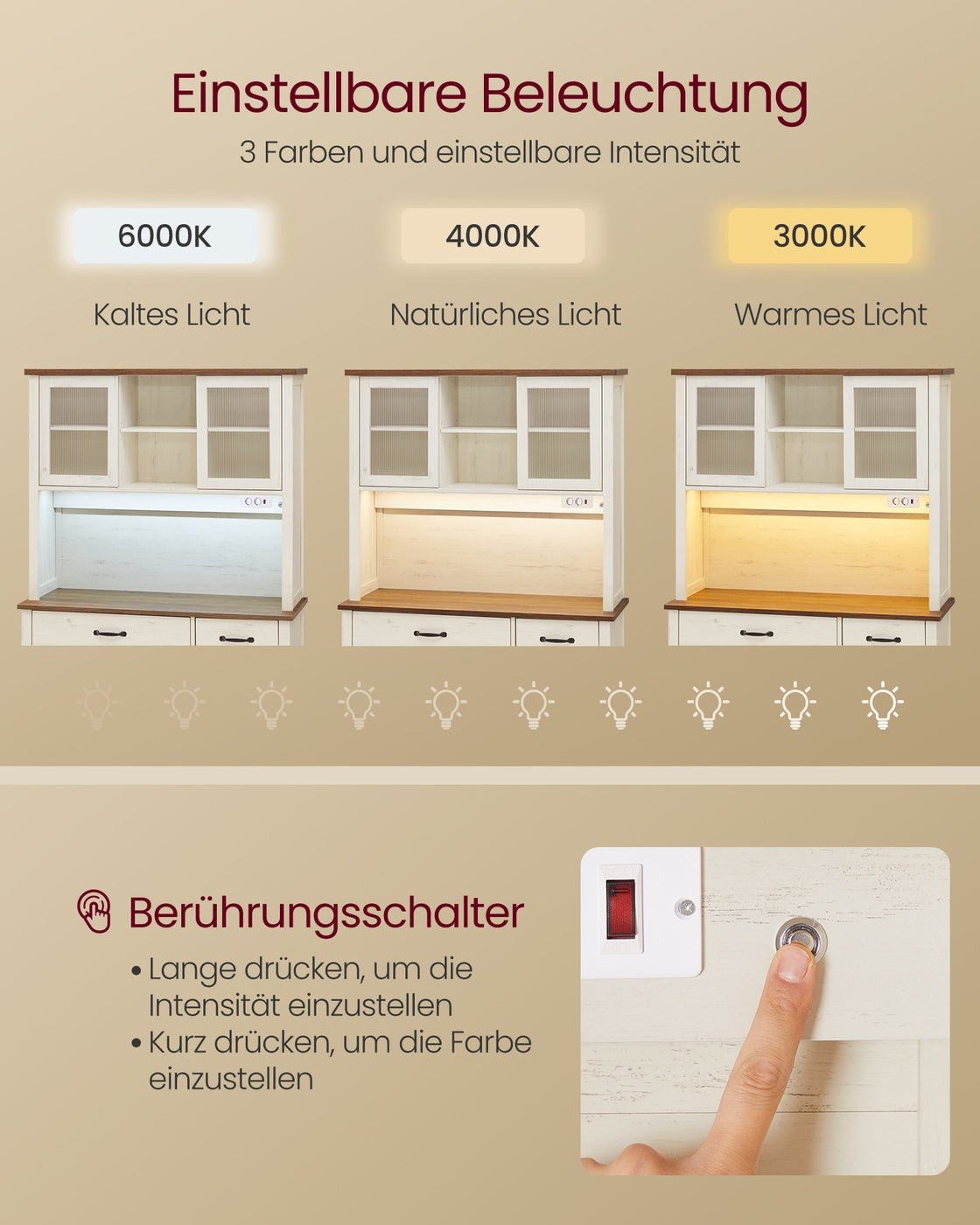 Küchenschrank mit integrierter Steckdose – Landhausstil – Schiebetüren & geräumiger Stauraum