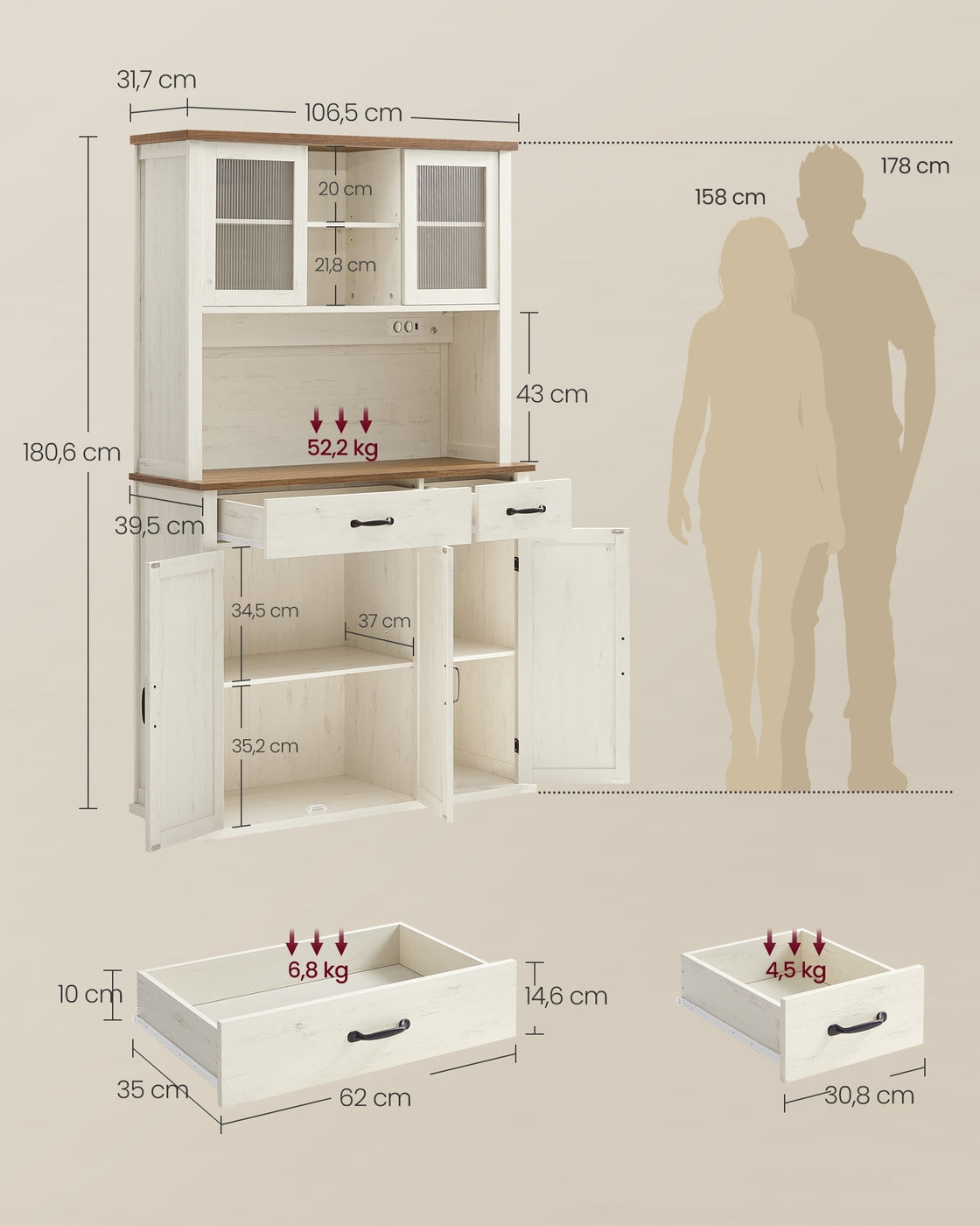 Küchenschrank mit integrierter Steckdose – Landhausstil – Schiebetüren & geräumiger Stauraum