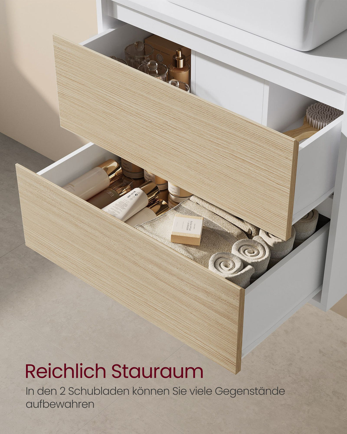 Wandmontierter Waschbeckenschrank - Badezimmerschrank mit 2 Schubladen - Platzsparend
