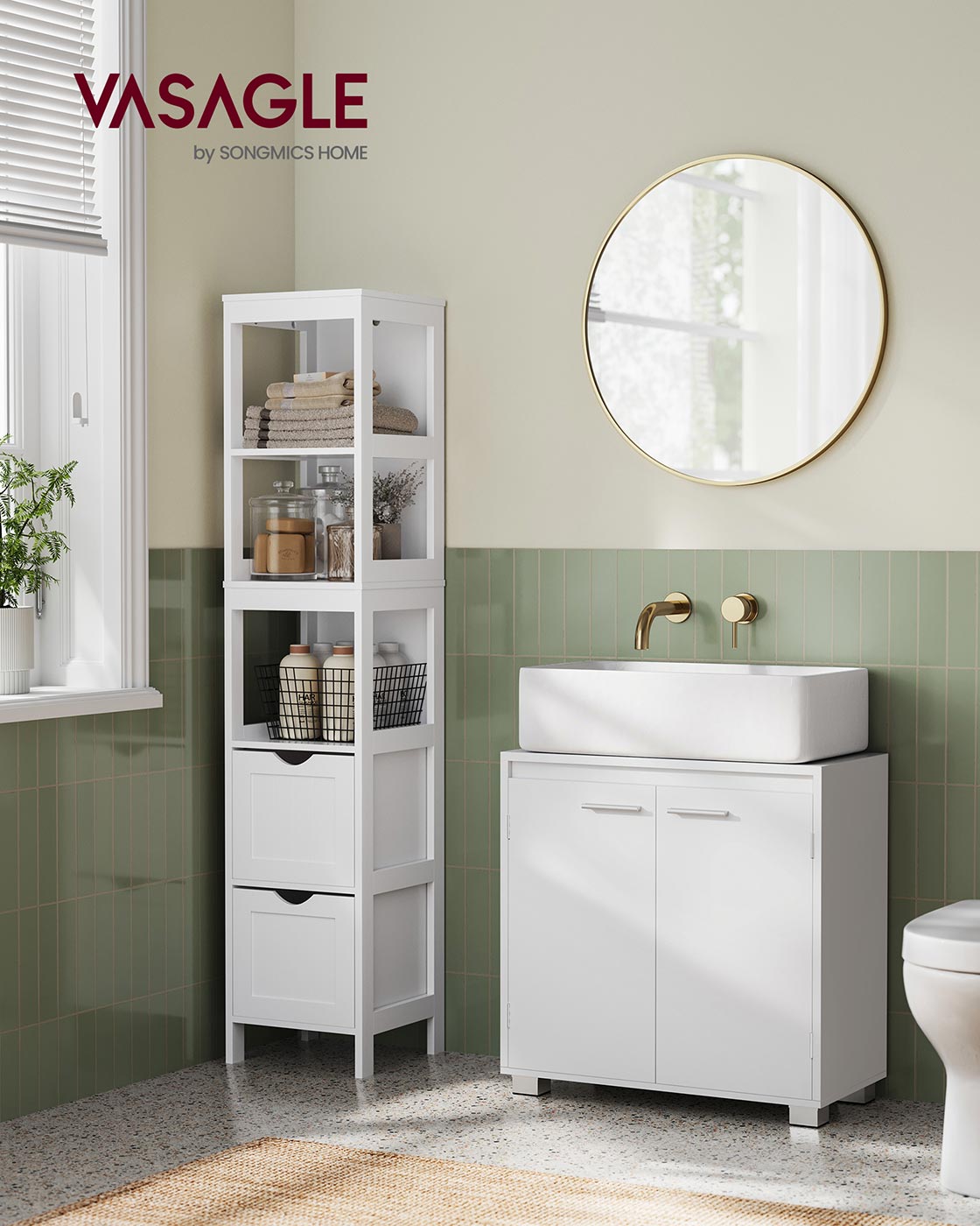 Badezimmerschrank für Waschbecken – Waschtischmöbel ohne Säule – Weiß – 60 cm