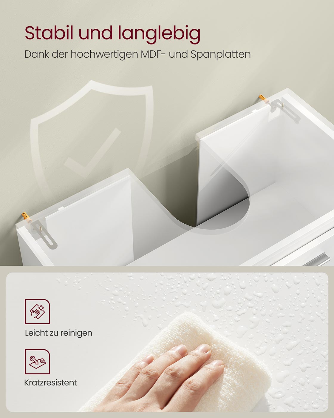 Badezimmerschrank für Waschbecken – Waschtischmöbel ohne Säule – Weiß – 60 cm