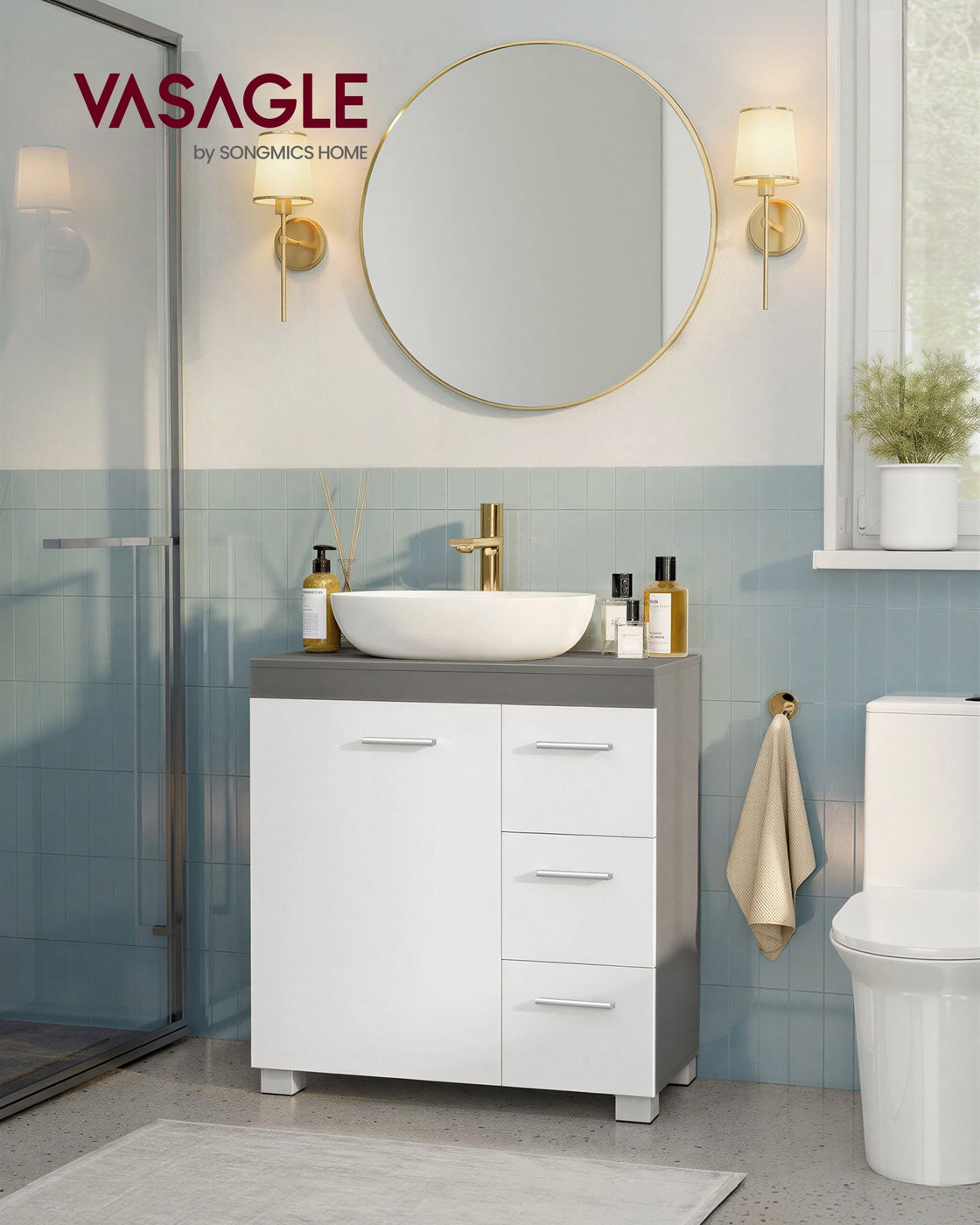 Waschtischunterschrank - 30 x 60 x 64 cm - 2 Fächer - Mit Ablage