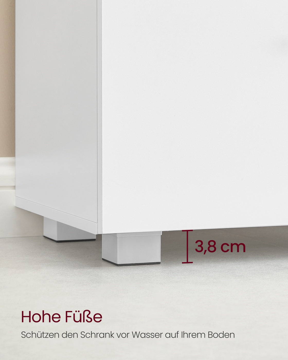 Waschtischunterschrank 60 cm, weiß – Badezimmermöbel mit 2 Schubladen und hohen Füßen – 30 x 60 x 63,8 cm