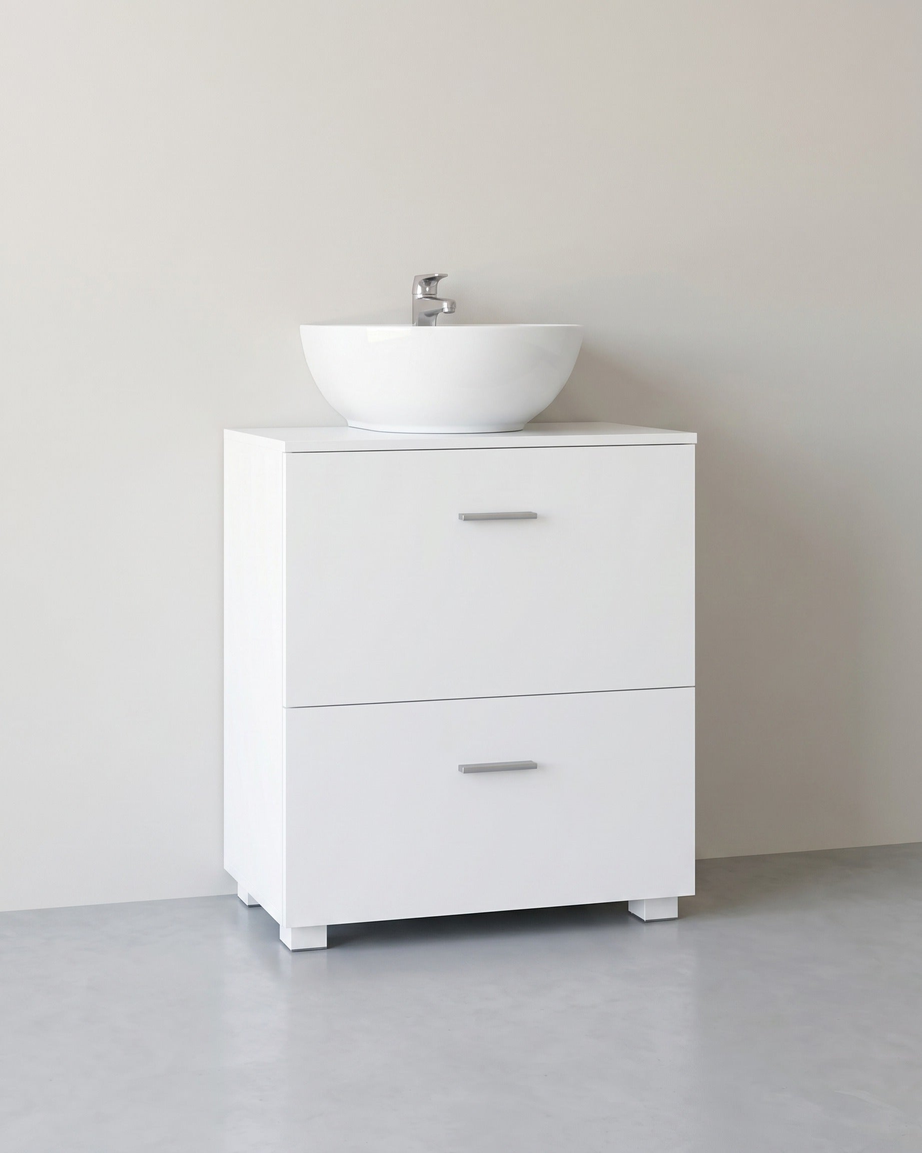 Waschtischunterschrank 60 cm, weiß – Badezimmermöbel mit 2 Schubladen und hohen Füßen – 30 x 60 x 63,8 cm – Weiß