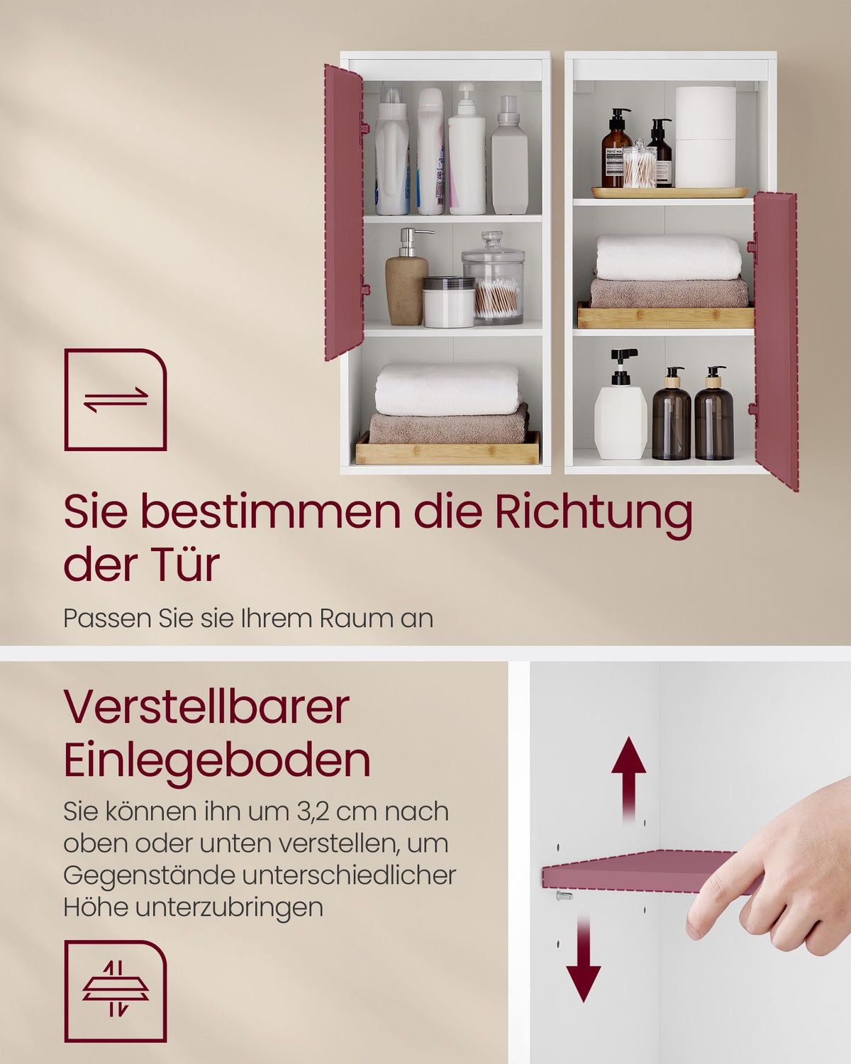 Badezimmer-Wandschrank – Weiß & Naturbeige – 30 x 40 x 80 cm