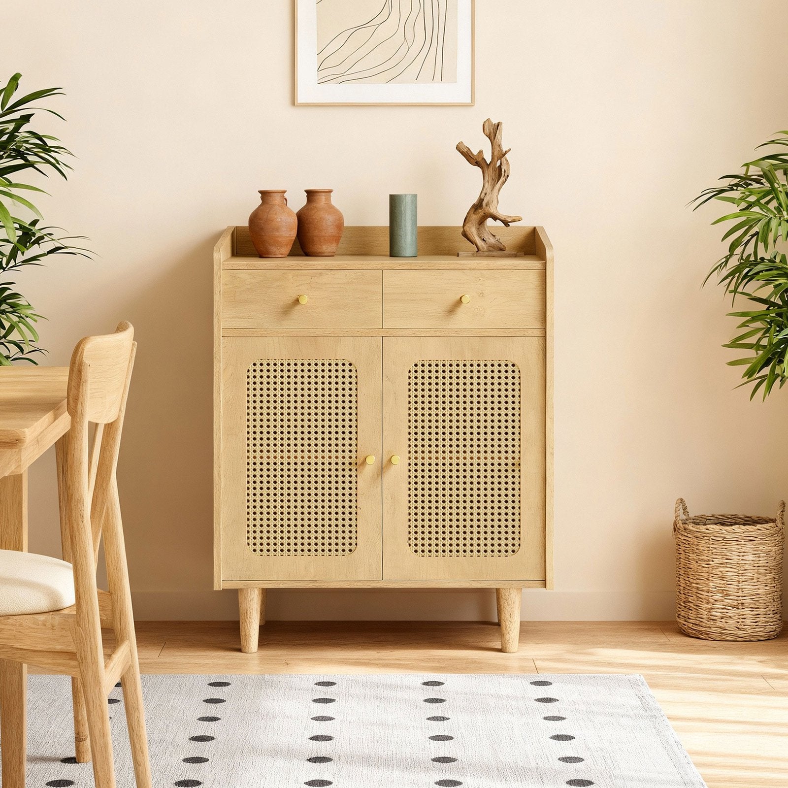 Sideboard Bohoven - Mit Rattan-Optik-Türen - Für Wohnzimmer, Flur Oder Schlafzimmer