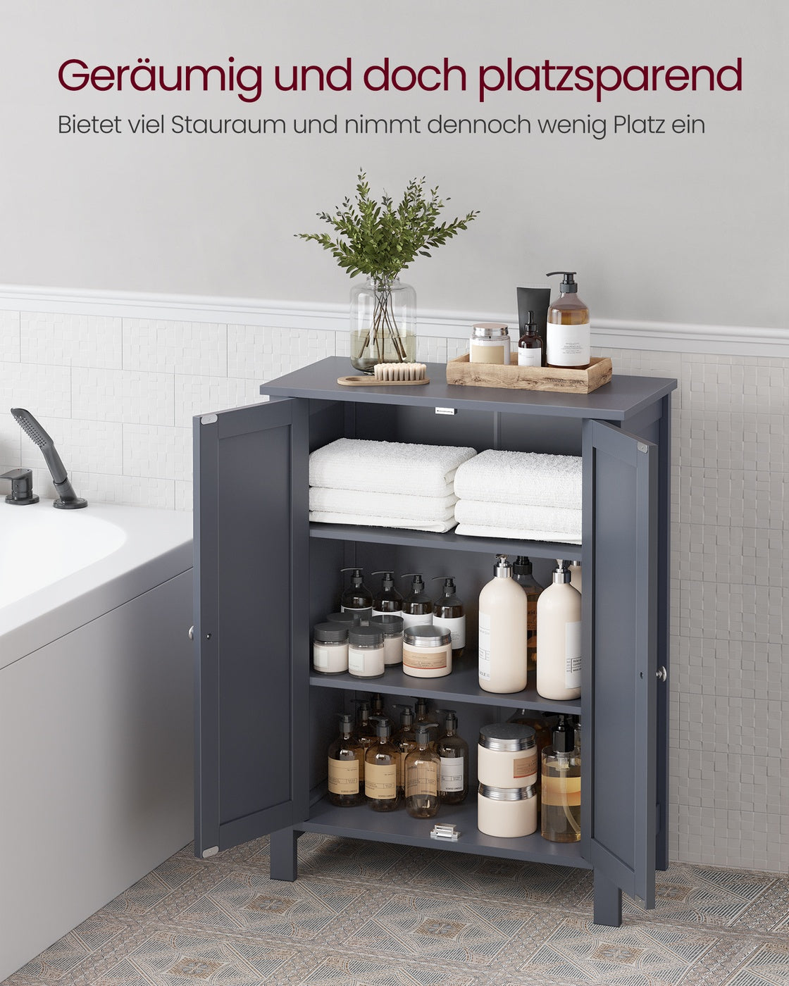 Freistehender Badezimmerschrank mit 2 Türen – Inklusive 2 verstellbaren Regalen – 80 cm hoch – Grau