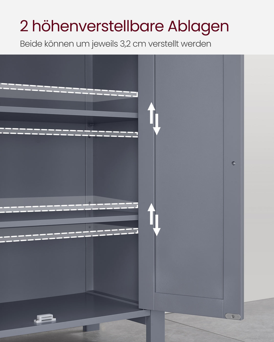 Freistehender Badezimmerschrank mit 2 Türen – Inklusive 2 verstellbaren Regalen – 80 cm hoch – Grau