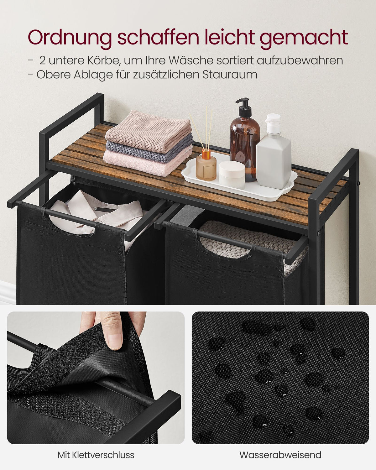 Wäschekorb - Korb mit Fächern - Herausnehmbare Beutel