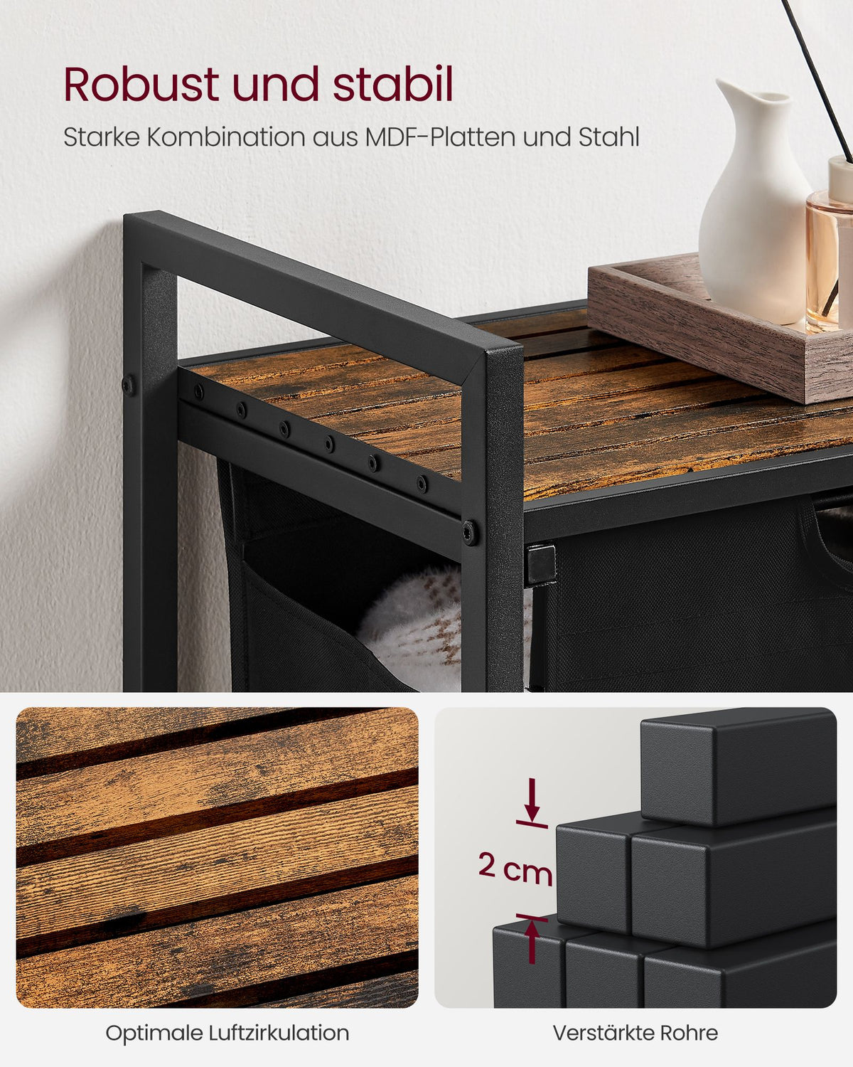 Wäschekorb - Korb mit Fächern - Herausnehmbare Beutel