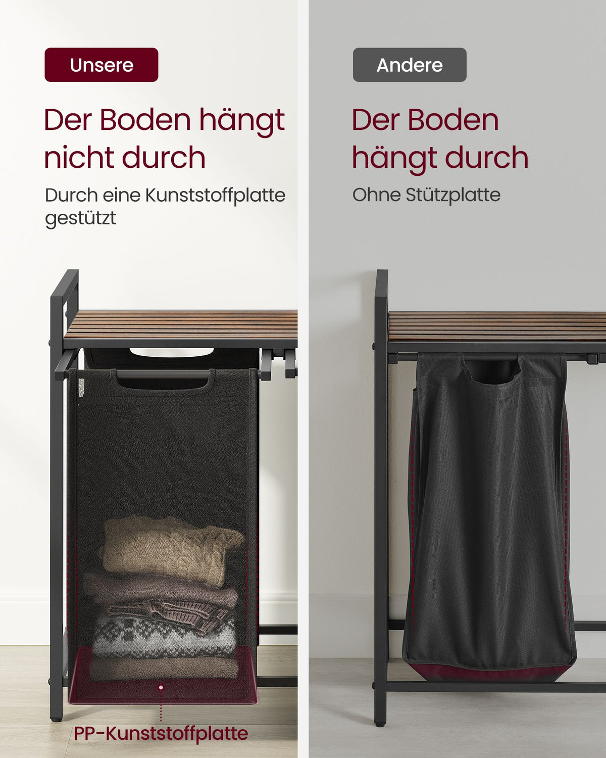 Wäschekorb - Korb mit Fächern - Herausnehmbare Beutel