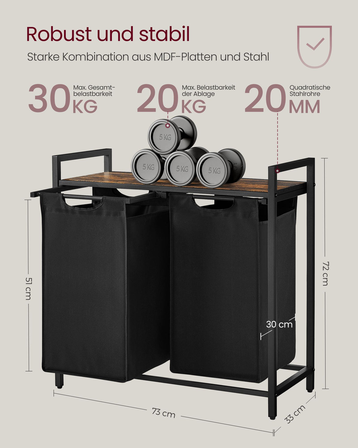 Wäschekorb - Korb mit Fächern - Herausnehmbare Beutel