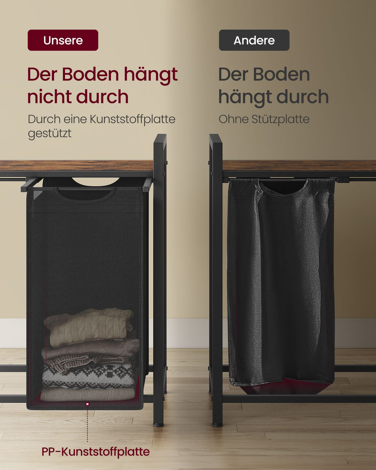 Wäschekorb - 2 x 46 Liter - Mit Ablage - 73 x 33 x 72 cm