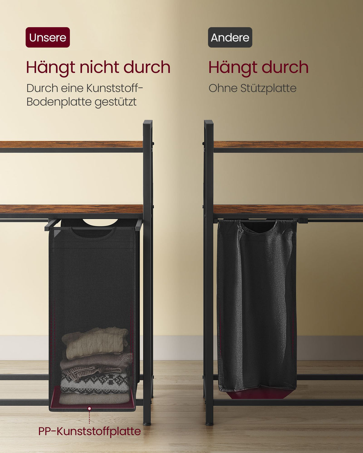 Wäschekorb und 2 Ablagefächer – ideal für Wäsche und Badezimmerzubehör
